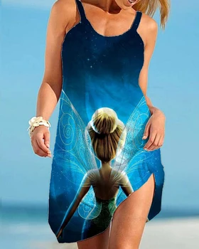 2023 Disney Sarja Naiste Rannas Kleit Imeline Haldjas Prindi Pilduma ümber Kaela Kleit Casual Sexy Beach Stiil Daamid Kleit