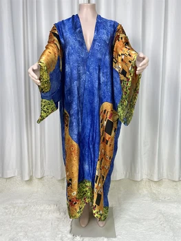 2023 Pikk Pikkus Kleit Naiste Silk abayas Prindi Puhkust Bohemian Batwing slash Krae Suurus Elegantne Uus Mood Tõusulaine