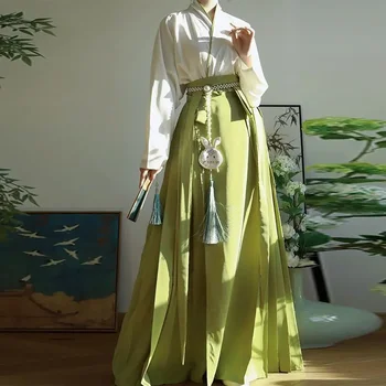 2tk Komplekti Hanfu Hobuse Nägu Seelik Naiste Üliõpilane iga Päev Hiina Suvel Roheline Must Kleit Vintage Hanfu Särk+Seelik Komplekti Pluss Suurus