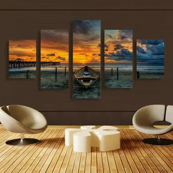 5 Tükki Lõuend Seina Art Plakat ja Print elutuba Kalapüügi Paat Nr Raamitud 5 HD Paneel Prindi Pildid Home Decor 5 tk