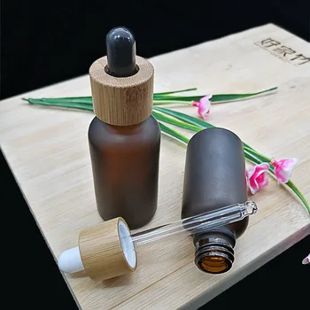 50ml Looduslikust Puidust, Bambusest Kaas Pruun mattklaas Toru Pudeli Kosmeetika eeterlik Õli Pipett pakendikonteinerite