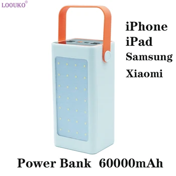 60000 mAh Power bank Super suure võimsusega Kaasaskantav laadija Tasuta pal Sobib iPhone, iPad, Samsung Xiaomi Avarii Kerge