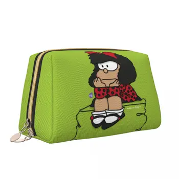 Armas Mafalda Cartoon Nahast Kott, Meik Mood Suure Mahutavusega Kosmeetika-Kotid Tarvikud Naiste Lukuga Ilu Tualett -