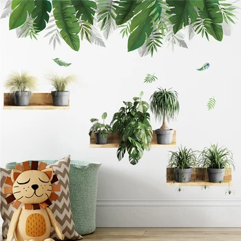 Diivan Taust Kaunistamine Seina Kleebised Rohelised Lehed, mis on Kapseldatud Taim Lilled Decal Eco-sõbralik DIY Eemaldatav isekleepuv Plakat