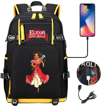 Disney Elena Avalor Printsess Kooli Seljakott Naised Mehed Sülearvuti reisikott Suur Veekindel USB-Laadimine Seljakott Mochila