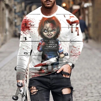 Hot Müük Chucky Nukk 3D Print T-särk Isiksuse õudusfilm Bride Of Chucky Vabaaja Pikad Varrukad Unisex T-Särk Odav Särk