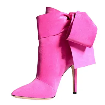 Hot Pink Stiletto nöörima Saapad Pikad Varba Suede Heeled Pahkluu Papud luksus mood marki naiste kingad