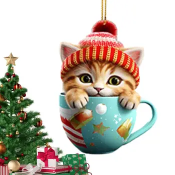 Kass Kaunistused Jõulupuu Armas Kass Cup 2D Akrüül Jõulud Ripatsid Kass Auto Tahavaatepeegli Võlu Kass Jõulupuu