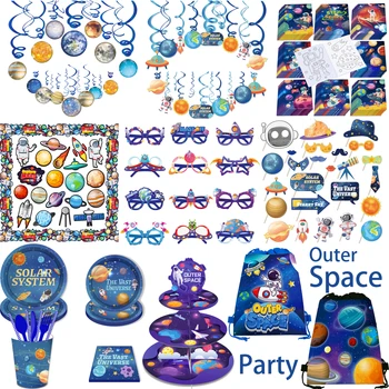 Kosmoses Planeedi Poole Ühekordsed Nõud Komplekti Beebi Sünnipäeva Paber Prillid, Mask Cartoon Astronaudid mittekootud Seljakott