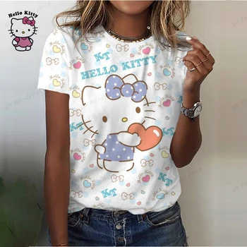 Mood Naiste T-Särk Harajuku Hello Kitty 3D Print T-Särgid Suveks Naiste Topid Pullover O-Kaeluse jaoks Liiga Riided Tees
