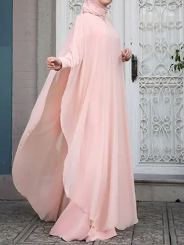 Mood Suvel Pikk Sundress Ramadan Hijab Vestido 2tk Naiste Pika Varrukaga Kleit Partei Moslemi seal kaftan Abaya Maxi Kleidid