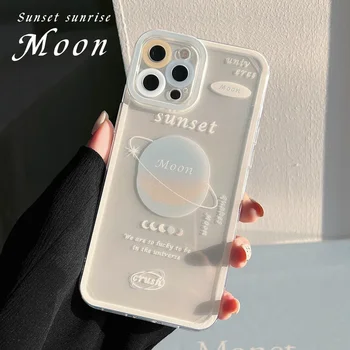 Moon jälgida päikeseloojangut kunsti läbipaistev põrutuskindel Telefon Case For iPhone 14 13 11 12 Pro Max 14 Pluss Xr, Xs Max 8 Plus Juhul Armas Kate