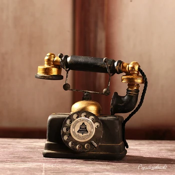 Must Vintage Telefon Retro Antiik Räbal Vana Telefon Figuriin Home Decor Traadiga Südamikuga Lauatelefoni Klassikalise Office Desk Teenetemärgi