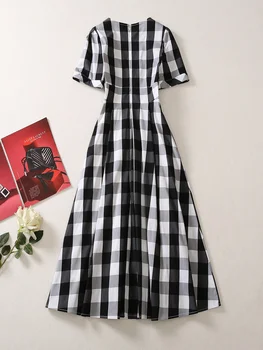 Must valge Ruuduline Prindi Suvel Kleidid Naistele 2023 Vestidos Para Mujer Feminino Vintage Casual Lühikesed Varrukad Midi Kleit