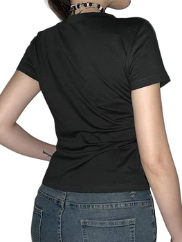 Naiste Lühike Goth T-särk Slim-fit Kontrasti, Värvi Õie Printida Lühike Varrukas Kaeluse ümber Pullover