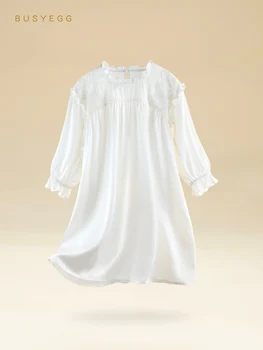 Palee stiili printsess nightgowns naturaalne siid suvel laste reaalne silk kodu kleit tüdruk valge haldjas kleit lapsed nightdress