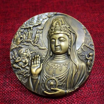 Pronks antiik Tänutahvlid Medal Guanyin kuju kaunistamiseks buddha kuju