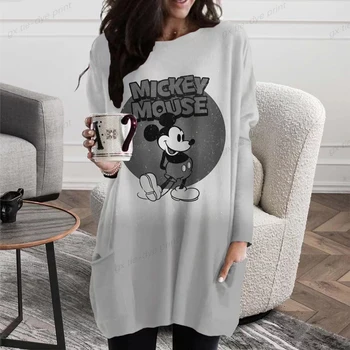 Päev Street Kleit Meeskonna Kaela Pluss-Suurus Top Naiste T-Särk, Millel on taskud Disney Minnie Mickey Mouse Prindi Pika Varrukaga T-Särk