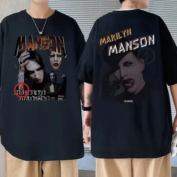 Rock Laulja Marilyn Manson Kahepoolne Print Tshirt Meeste ja Naiste Vintage Harajuku Ülepaisutatud T-särgid, Meeste Vabaaja Tees Streetwear