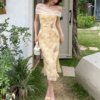 Suvel 2023 Vintage Pikk Kleit Naine Slim Elegantne Šikk Õhtu Pool Trükitud Casual Kleidid korea Õie Rihm Vestidos