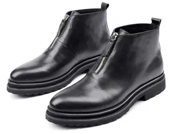 Sügisel ja talvel moe saapad meeste kõrge ülemine meeste kingad zip pikad varba chelsea saapad käsitsi valmistatud ehtne nahast poolsaapad