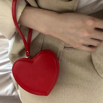 Tüdrukud Südame Rahakott Armas Armastus Mündi Kott punane Väike Lukuga Käekott Naiste Vabaaja Kaasaskantav Mini PU Kaardi Kott