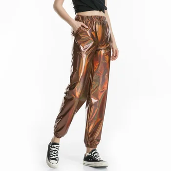 Tüdrukute Hip-Hop Jogger Püksid Naiste Läikiv Naine Püksid Laser Peegeldav Püksid Lahti Pruunid Püksid Casual Sportswear Pluss Suurus