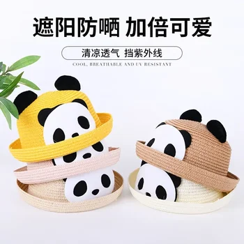 Uus päikesekaitse Laste Õled Müts Suvel Panda Cartoon Toon Väljas Mood Reisi Baby Pere Päike Müts